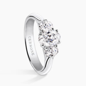 18ct white gold Oval cut three stone GIA diamond ring
