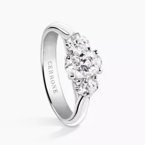 18ct white gold Oval cut three stone GIA diamond ring