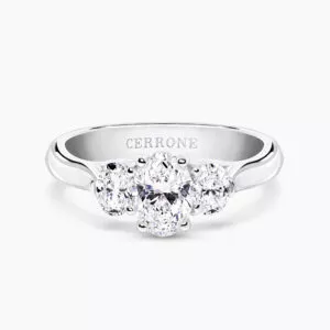 18ct white gold Oval cut three stone GIA diamond ring