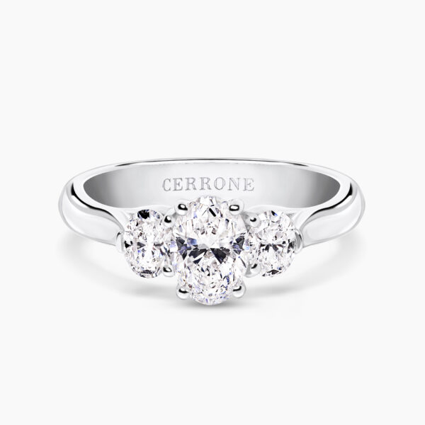 18ct white gold Oval cut three stone GIA diamond ring