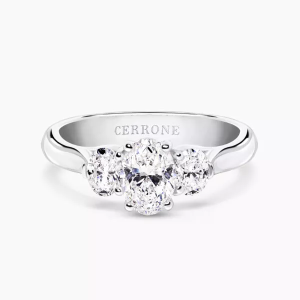 18ct white gold Oval cut three stone GIA diamond ring