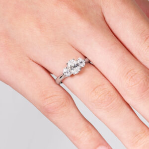 18ct white gold Oval cut three stone GIA diamond ring