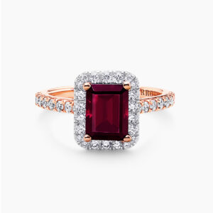 18ct gold 2.40ct emerald cut rhodolite garnet and diamond ring