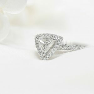 18ct White Gold 0.59ct Trilliant Diamond Pave Engagement Ring