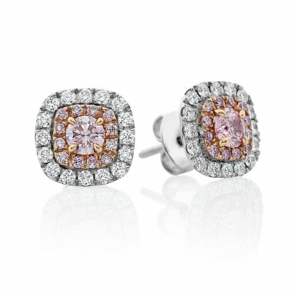 18ct white and rose gold pink diamond stud earrings