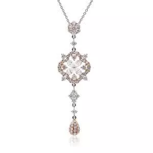 18ct white and rose gold pink and white diamond necklace
