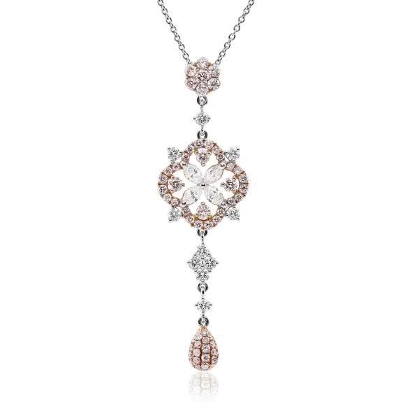 18ct white and rose gold pink and white diamond necklace