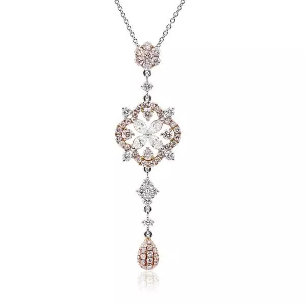 18ct white and rose gold pink and white diamond necklace