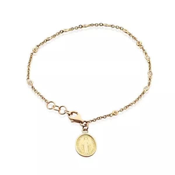 18ct rose gold diamond bracelet with religious medal