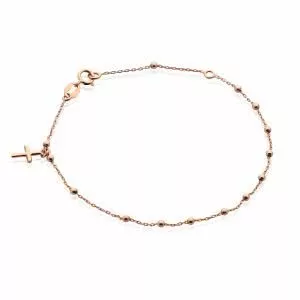 18ct rose gold rosary bracelet with cross