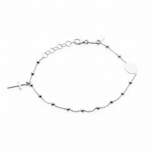 18ct white gold rosary bracelet with cross and medallion