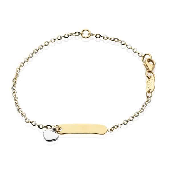 18ct yellow and white gold heart ID baby bracelet