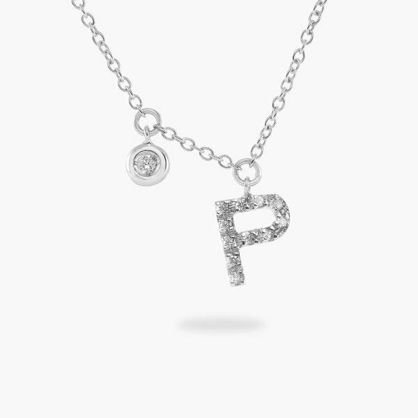 18ct white gold diamond initial 'P' necklace