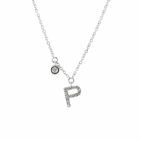 18ct white gold diamond initial 'P' necklace