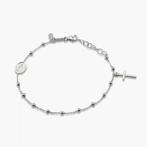 18ct white gold rosary bracelet with cross and medallion