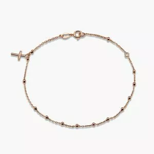 18ct rose gold rosary bracelet with cross