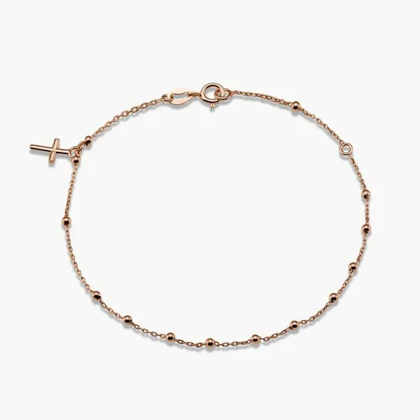 18ct rose gold rosary bracelet with cross