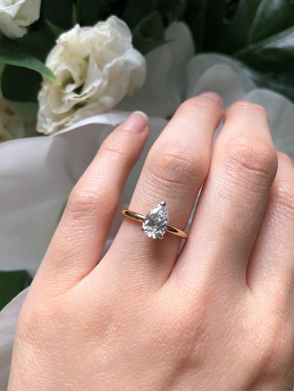 18ct rose and white gold pear shape solitaire diamond ring