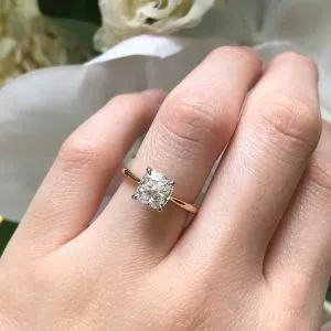 18ct rose & white gold Cushion Cut diamond solitaire ring. (Copy)