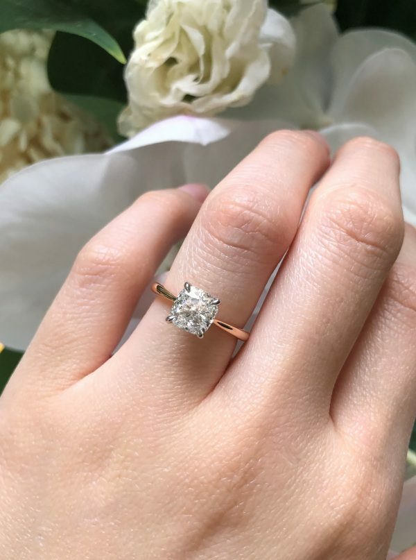 BARI - 18ct rose & white gold Cushion Cut diamond solitaire ring. - Image 3