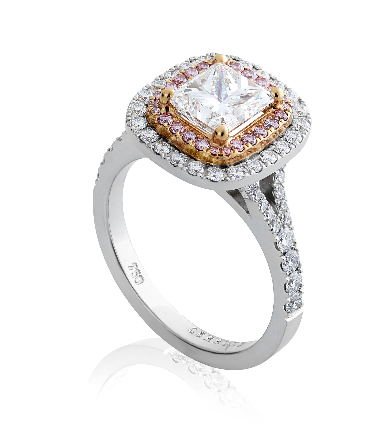 Princess cut halo white gold engagement ring outlet