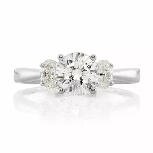 18ct White Gold Round & Oval Cut Three Stone Diamond Ring