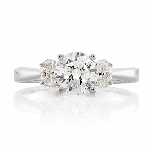 18ct White Gold Round & Oval Cut Three Stone Diamond Ring