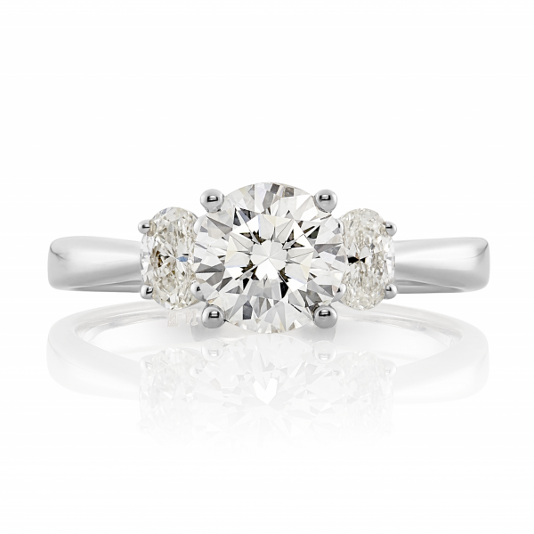 18ct White Gold Round & Oval Cut Three Stone Diamond Ring