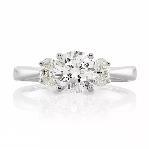 18ct White Gold Round & Oval Cut Three Stone Diamond Ring