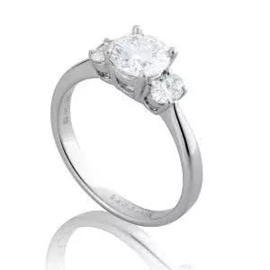 18ct White Gold Round & Oval Cut Three Stone Diamond Ring