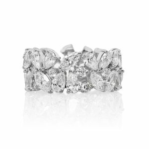 18ct white gold round, pear & marquise diamond ring