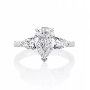 18ct white gold three stone pear shape diamond ring