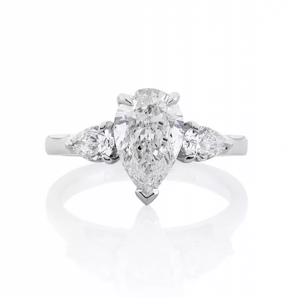 18ct white gold three stone pear shape diamond ring