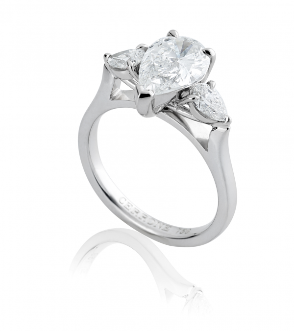 18ct white gold three stone pear shape diamond ring