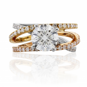 18ct white, yellow and rose gold round diamond ring