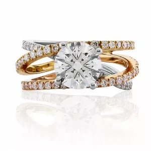 18ct white, yellow and rose gold round diamond ring