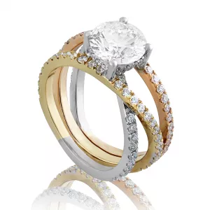 18ct white, yellow and rose gold round diamond ring