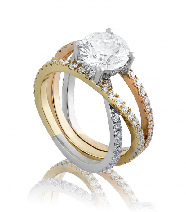 18ct white, yellow and rose gold round diamond ring