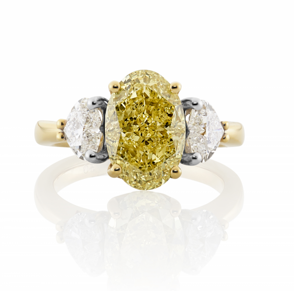 18ct yellow & white gold oval & heart three stone diamond ring
