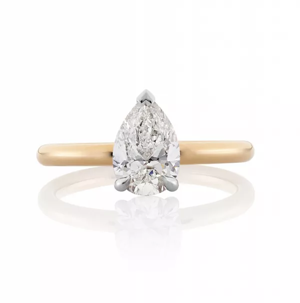 18ct rose and white gold pear shape solitaire diamond ring