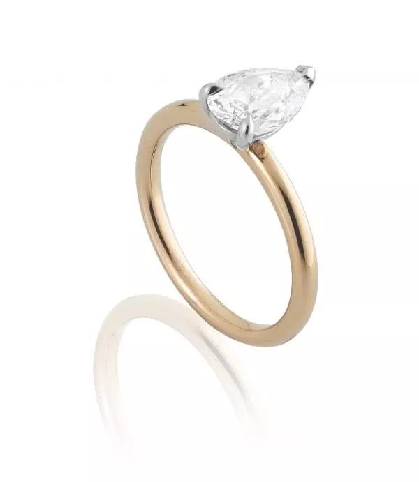 18ct rose and white gold pear shape solitaire diamond ring