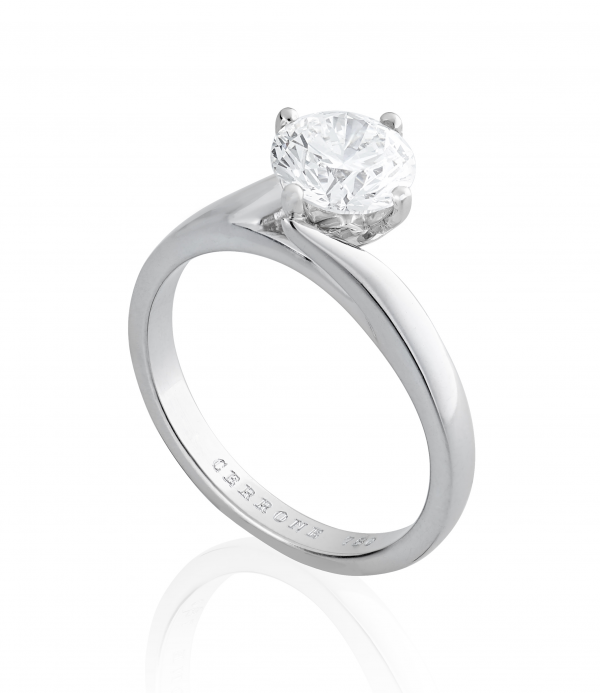 18ct white gold round diamond solitaire twist ring