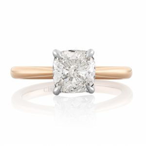 18ct rose & white gold Cushion Cut diamond solitaire ring