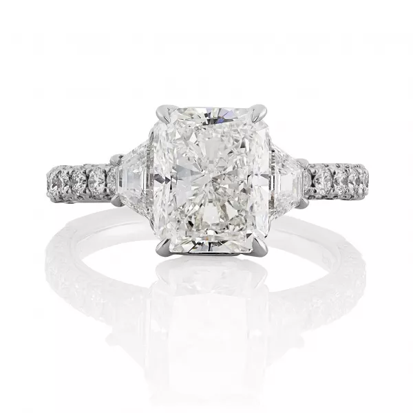 Platinum Radiant cut three stone diamond ring