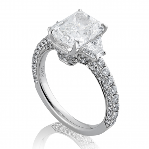 Platinum Radiant cut three stone diamond ring