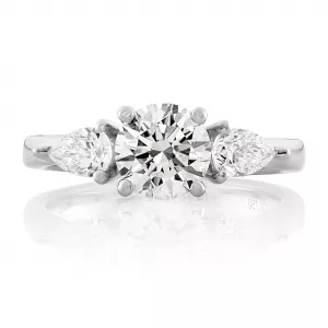 18ct White Gold Round & Pear Three Stone Diamond Ring