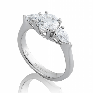 18ct White Gold Round & Pear Three Stone Diamond Ring