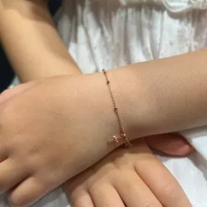 18ct rose gold rosary bracelet with cross