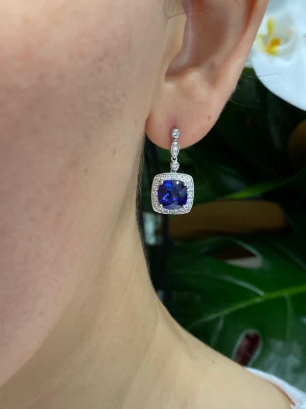 18ct white gold sapphire and diamond drop earrings - The Seta Blu Earrings