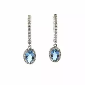 18ct white gold oval santa maria aquamarines & diamond drop earring